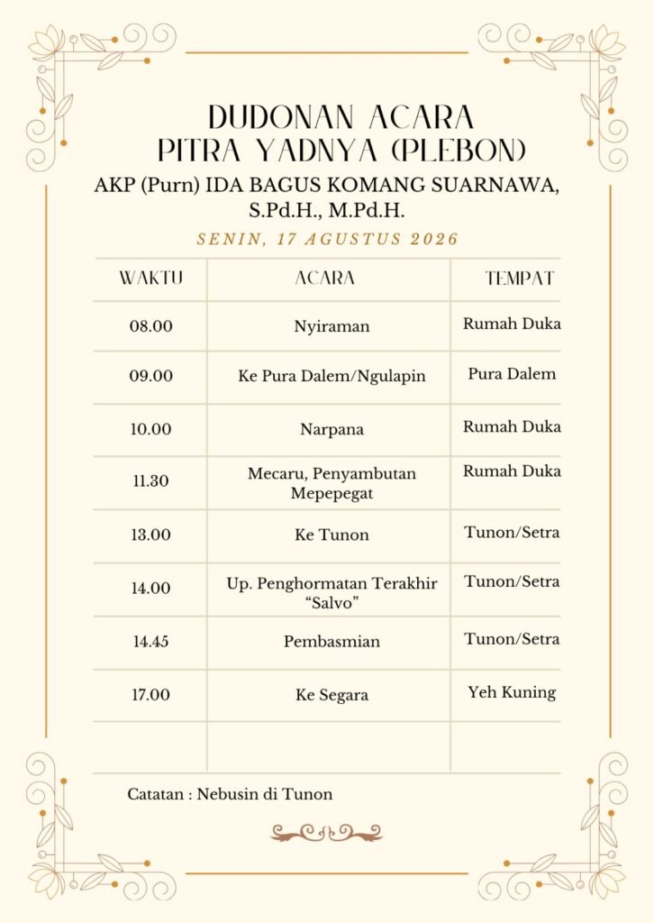 Dudonan Acara Pelebon AKP (Purn) Ida Bagus Komang Suarnawa, S.Pd.H., M.Pd.H.