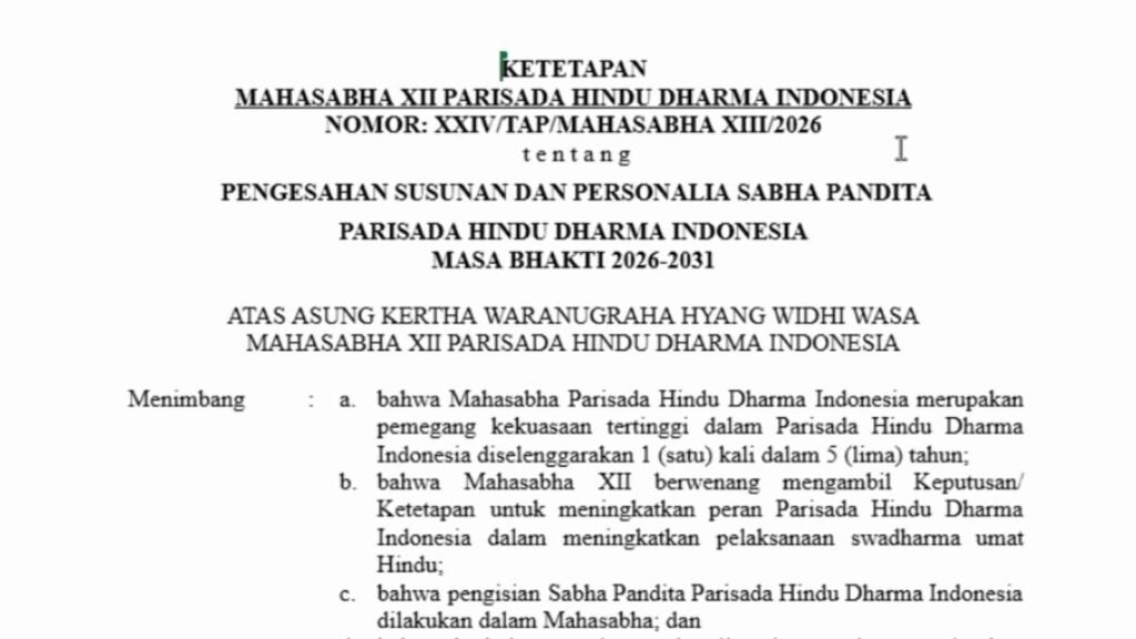 Susunan dan Personalia Sabha Pandita PHDI Masa Bakti 2026 sampai 2031
